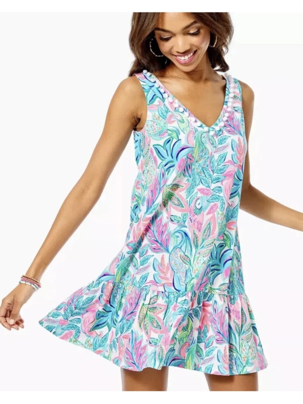 NWT $108 Lilly Pulitzer Camilla Dress Resort White - Toucan Do It Better, Size M
